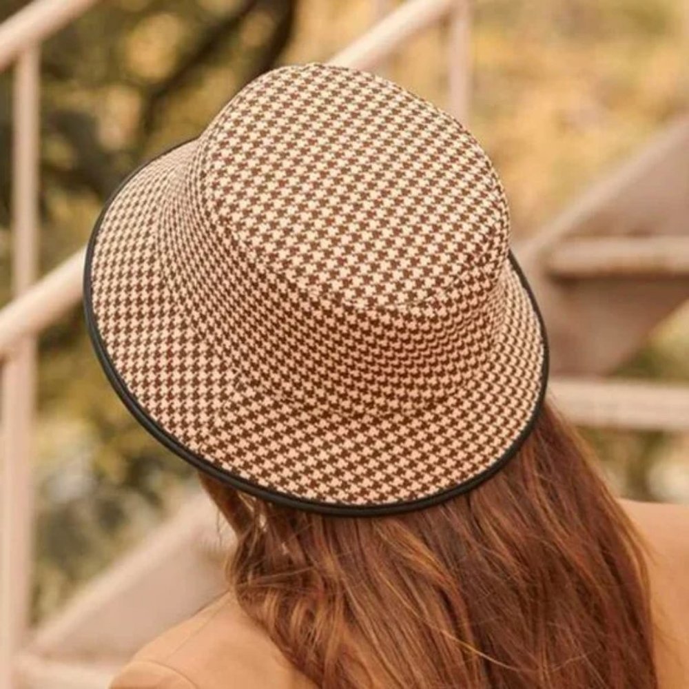 BROWN Houndstooth Bucket Hat Tan - Picture 7 of 7